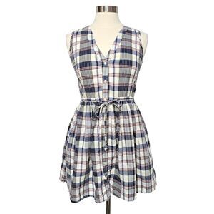 Gap Madras Plaid Dress Size 12 Button-Up Sleeveless Tie Waist Pockets Cotton